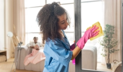 A female caregiver cleaning